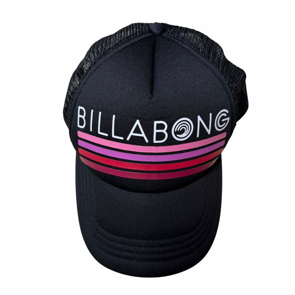 Billabong Black Trucker Hat with Pink and Purple Stripes and Mesh Back